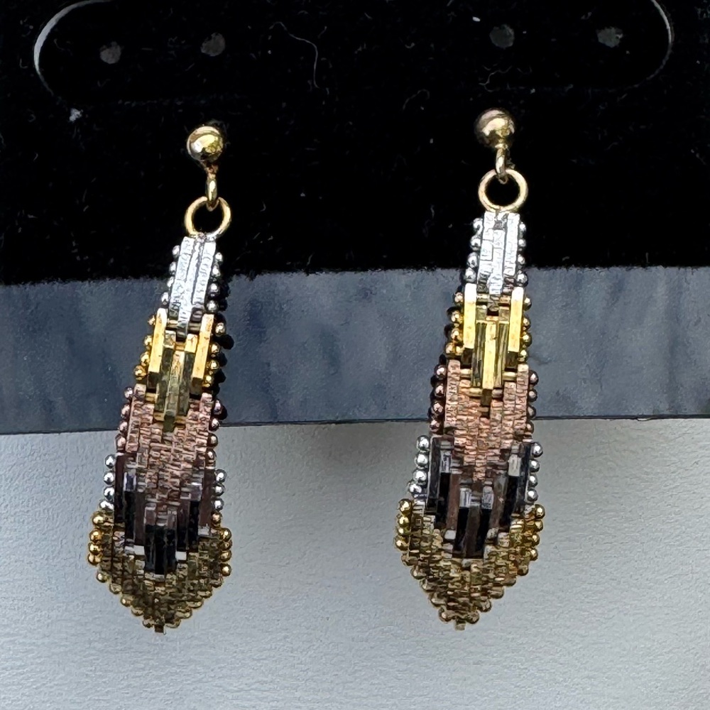 925 Tri Color Riccio Herringbone Drop Earrings